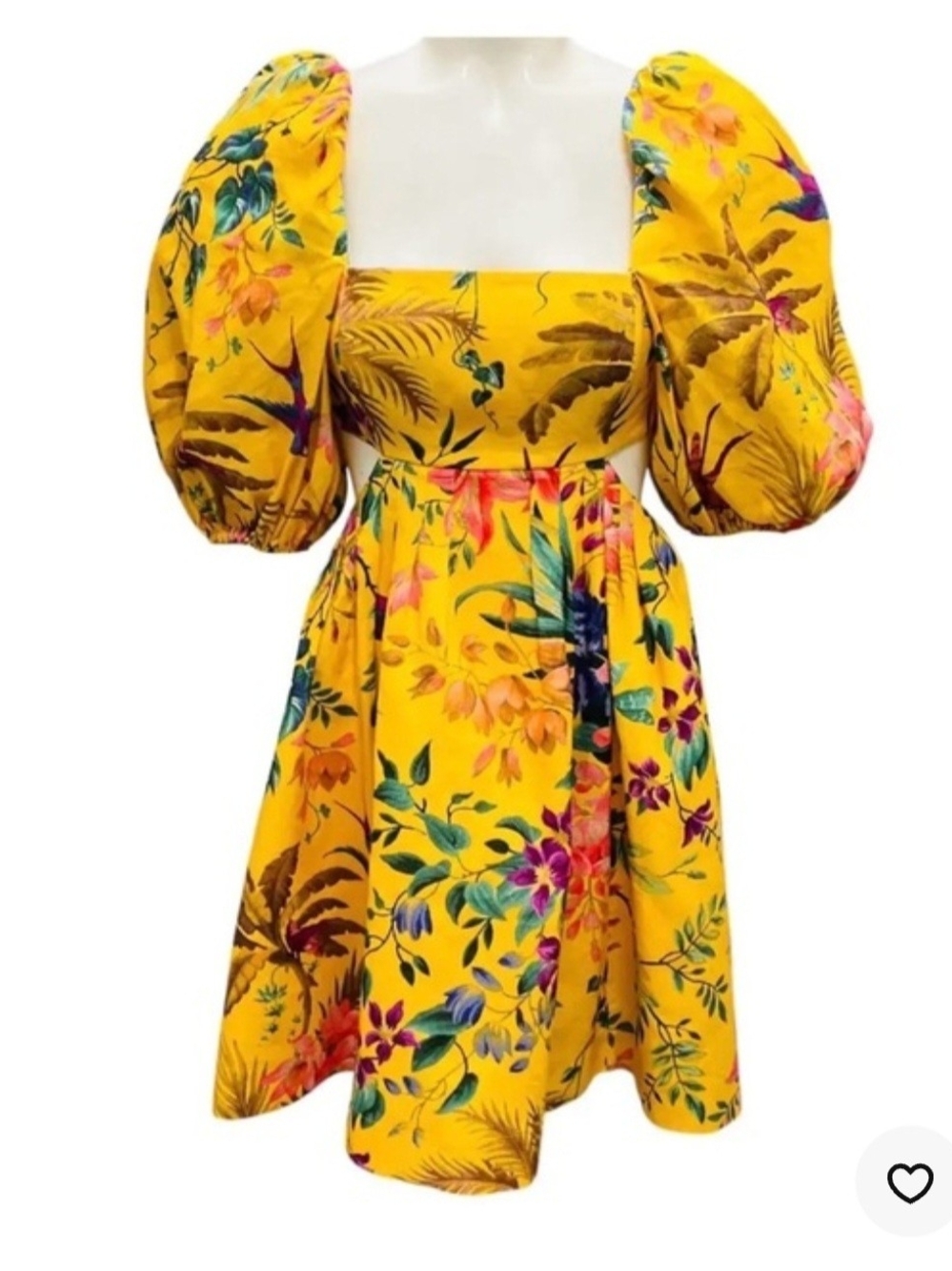 Zimmermann Yellow Floral Square-Neck Puff-Sleeve Midi Dress
